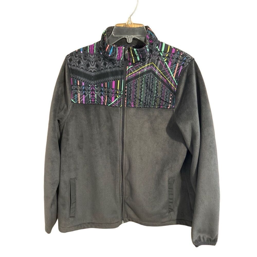 Fila Sport Soft Fleece Jacket Gray Full Zip Up Colorful Size L